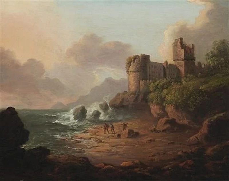 Paesaggio con rovine sugli scogli